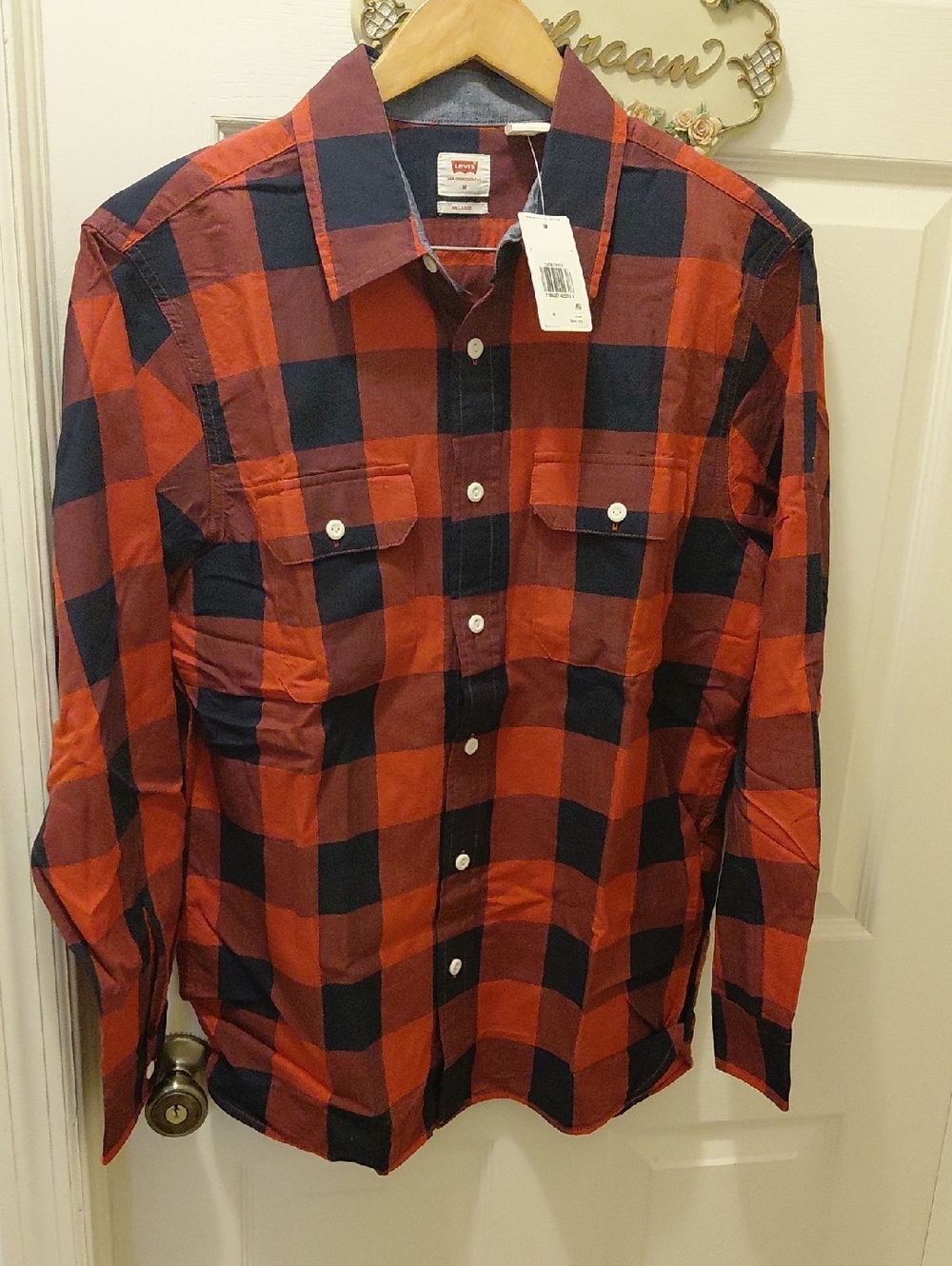 Levi's Red and Navy Buffalo Plaid Button-Down Shirt - Picture 1 of 6